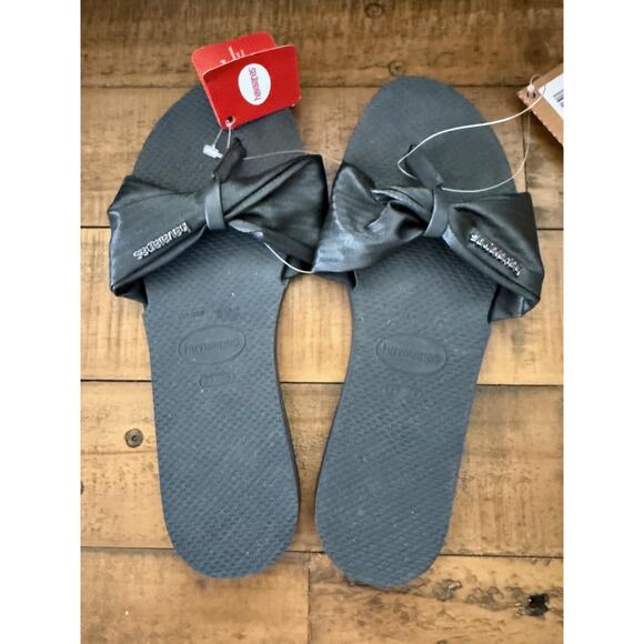 Havaianas Shoes Womens Size 7/8 Graphite Black Flip Flops Sandals Bow Brazil New - Picture 3 of 5